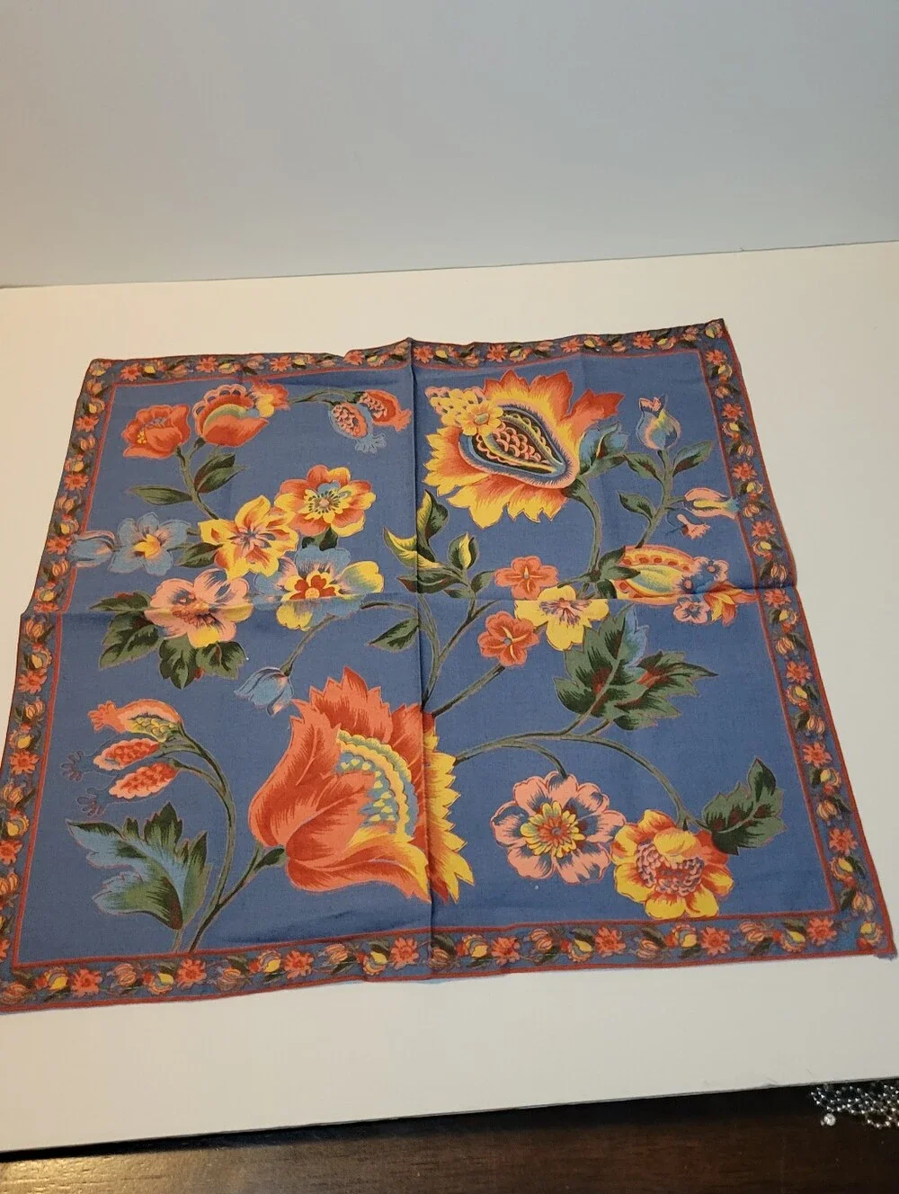 Vintage April Cornell Cotton Dinner Napkin (NWOT) Set of 4 Floral (Blue)